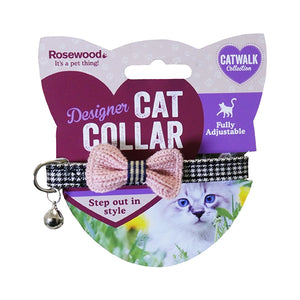 Cat Collar Designer Pink Bow Dogtooth