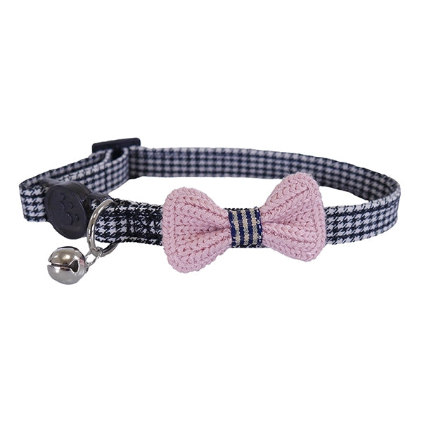 Cat Collar Designer Pink Bow Dogtooth